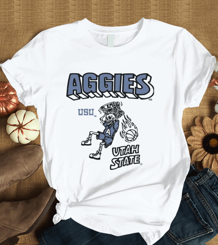 Utah State Aggies Skeleton USU Basketball Dunk T-Shirt