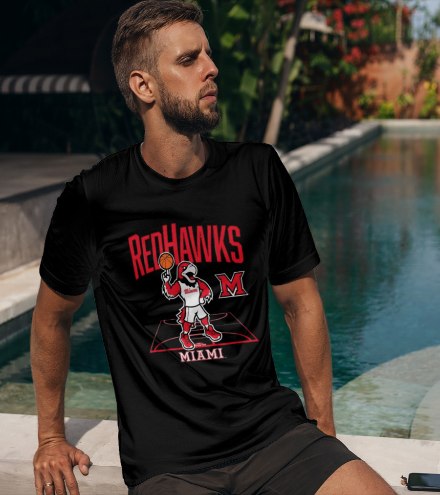 Miami RedHawks Basketball Mascot Court T-Shirt