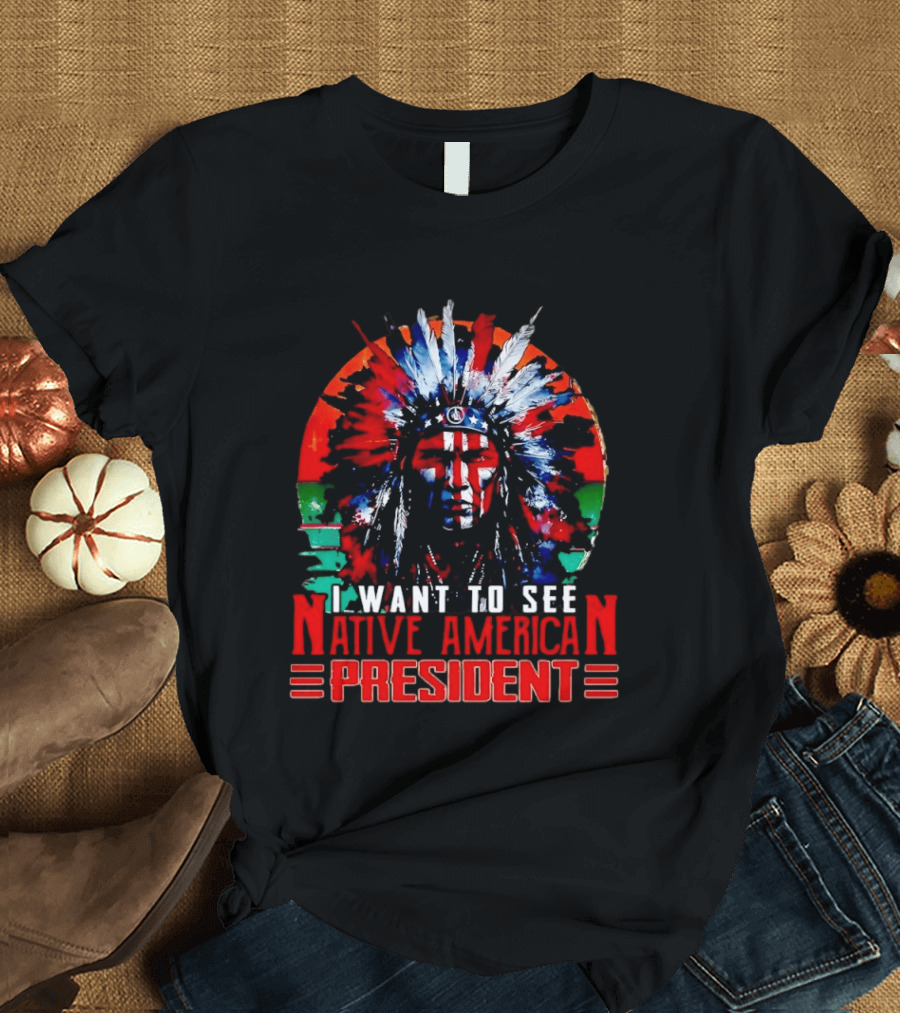 Native American President Bold Statement Feathers Headdress Vision T-Shirt