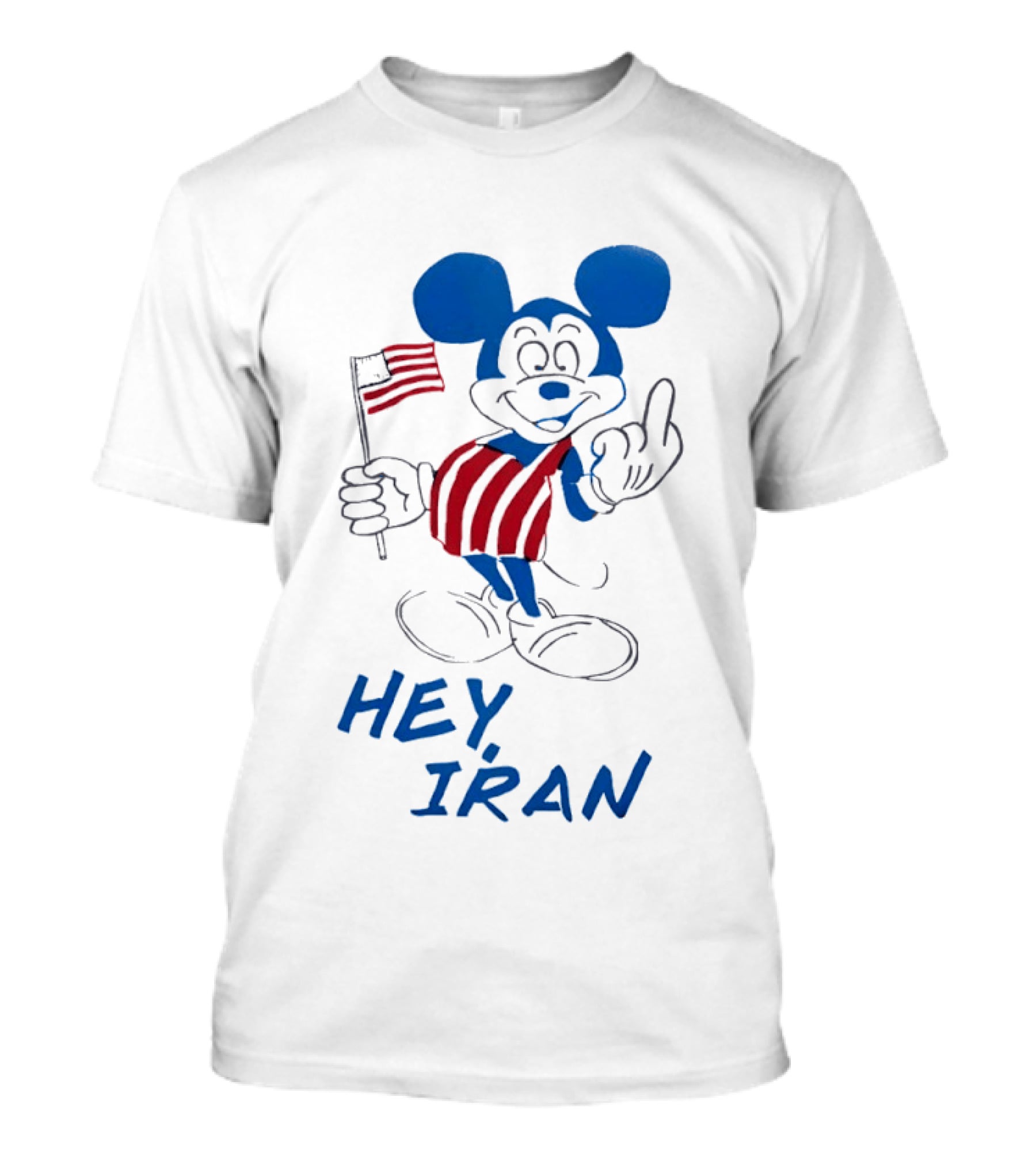 Mickey Mouse Hey Iran Middle Finger USA Flag T-Shirt