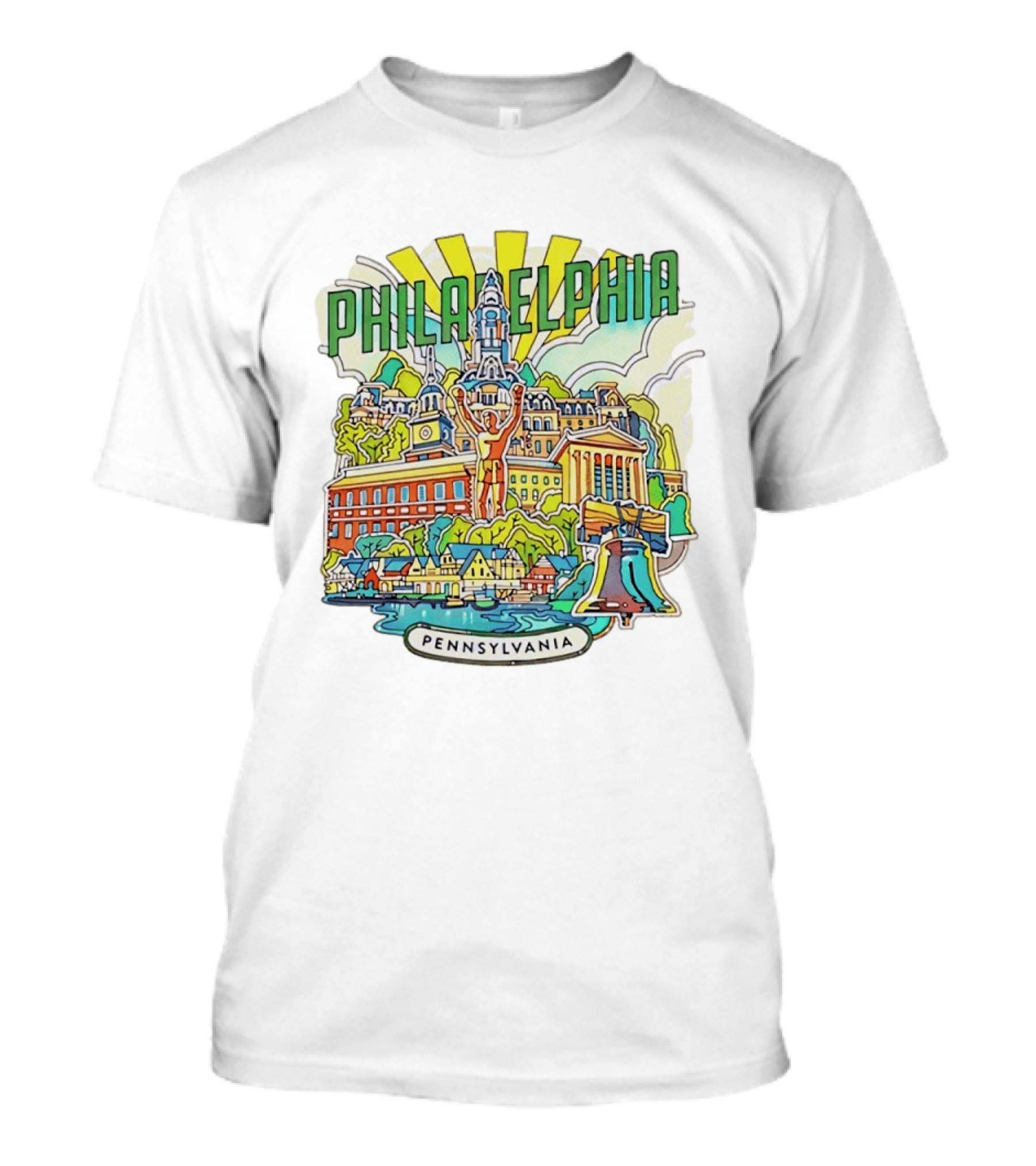 Philadelphia Pennsylvania Skyline Landmark Icons Liberty Bell Art Deco T-Shirt
