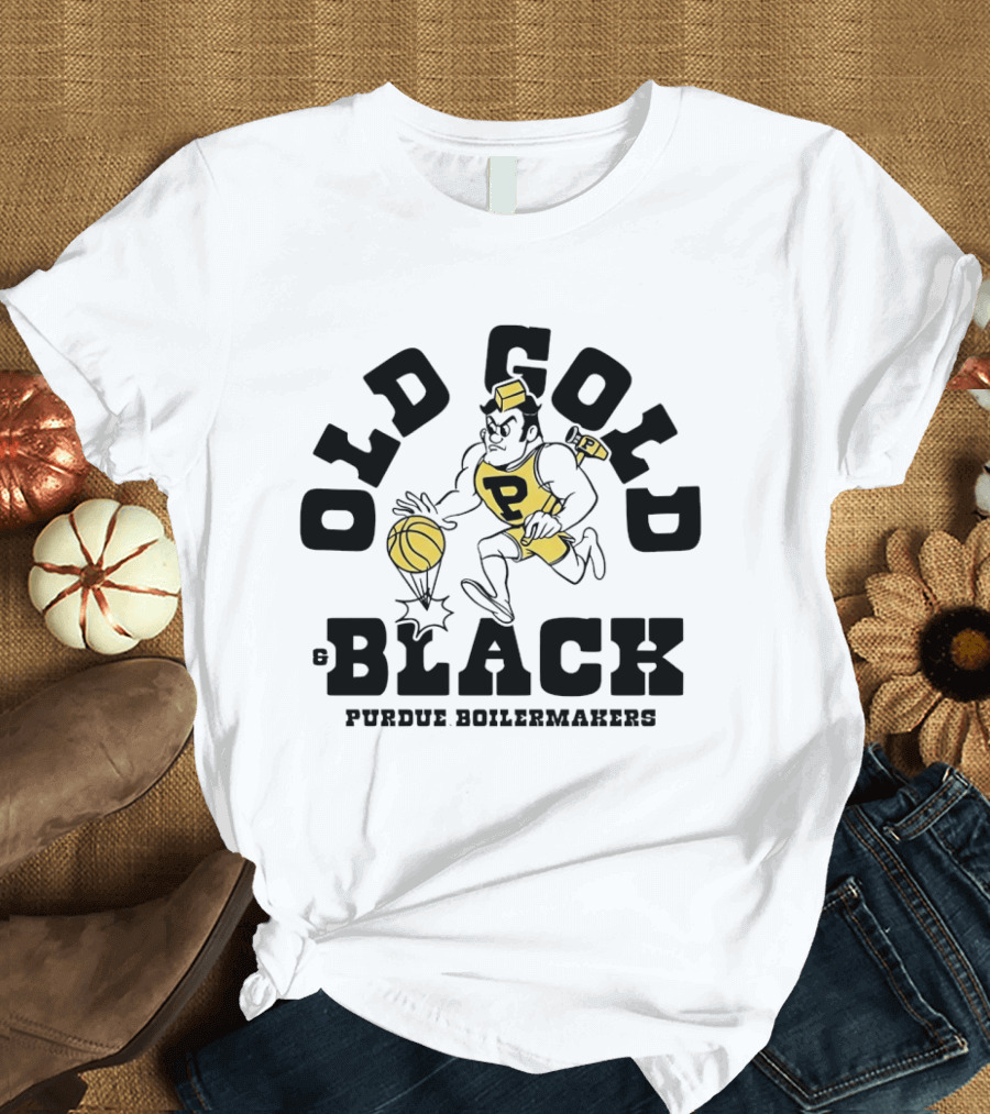 Purdue Boilermakers Old Gold Black Basketball Player T-Shirt