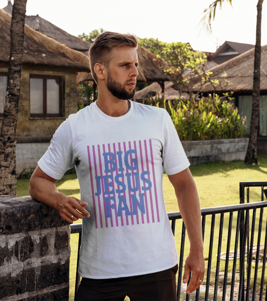 Big Jesus Fan Striped Preppy Christian T-Shirt