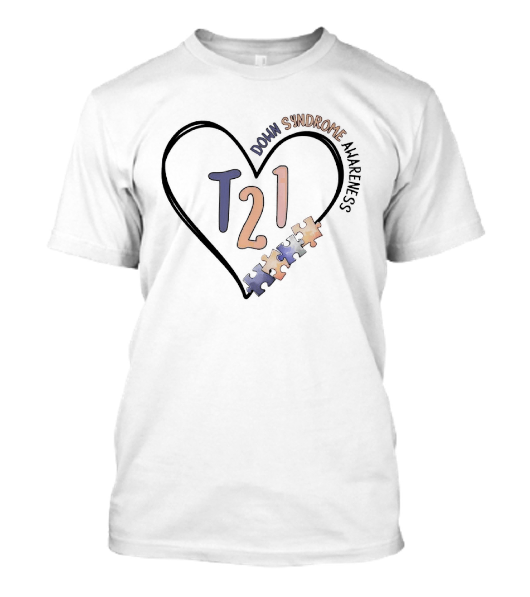 T21 Down Syndrome Awareness Heart Puzzle T-Shirt