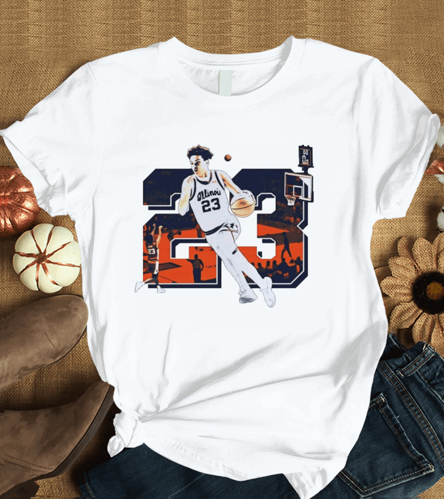 Illinois Fighting Illini Basketball Keaton Wagler 23 Number Dunk T-Shirt