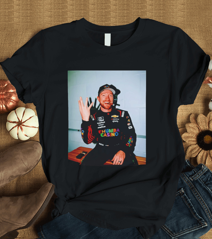 Tyler Reddick Three Peat Chumba Casino Racing Suit And Cigar Celebration T-Shirt