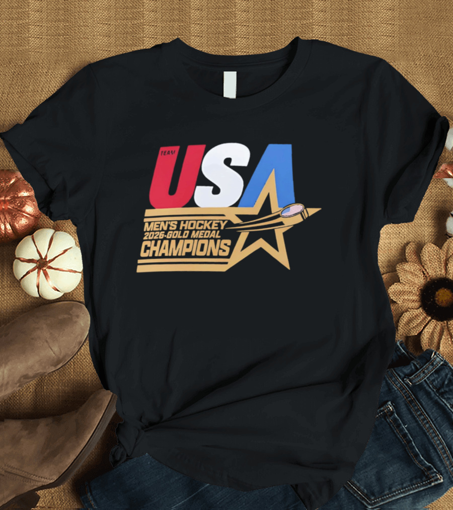 USA Men's Hockey 2026 Gold Medal Champions Star T-Shirt