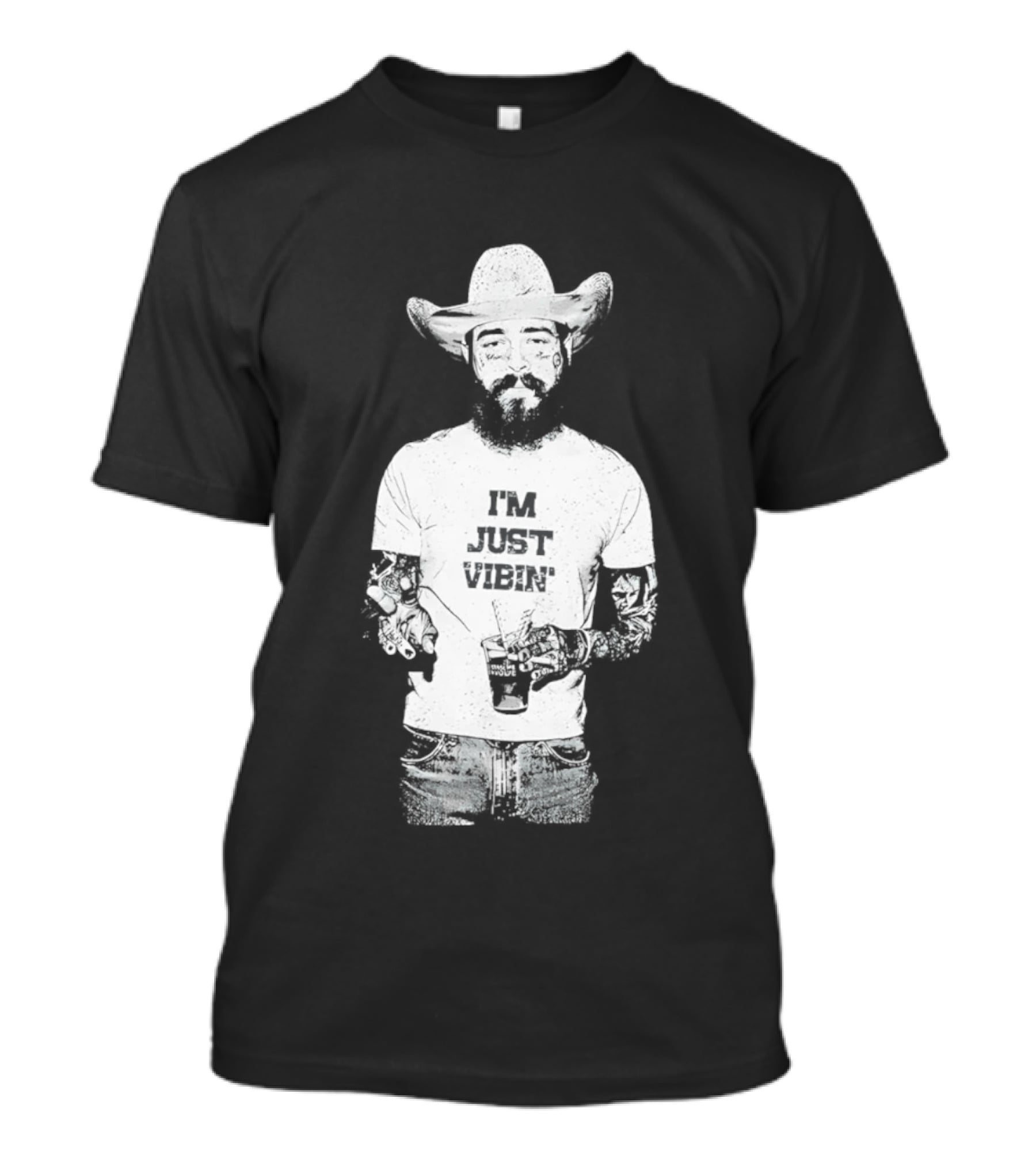 Post Malone Western Posty Cowboy Hat I'm Just Vibin T-Shirt