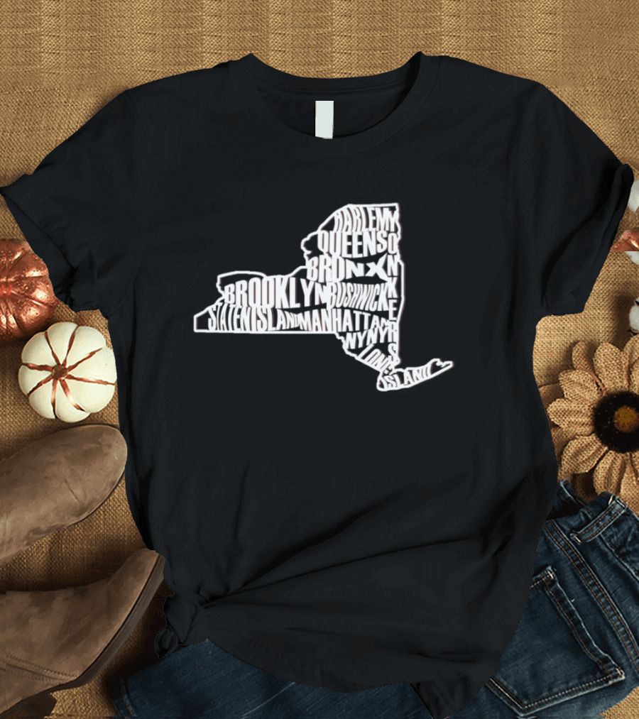 Brooklyn Queens Harlem Bronx Bushwick New York Map T-Shirt