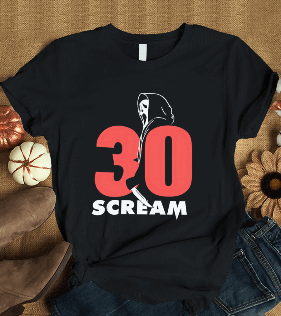 30 Scream Ghost Mask Scythe T-Shirt