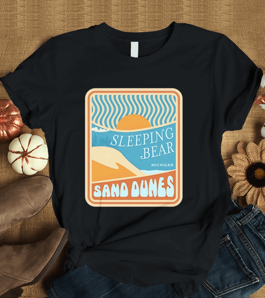 Sleeping Bear Michigan Sand Dunes Retro Sunset Scenic T-Shirt