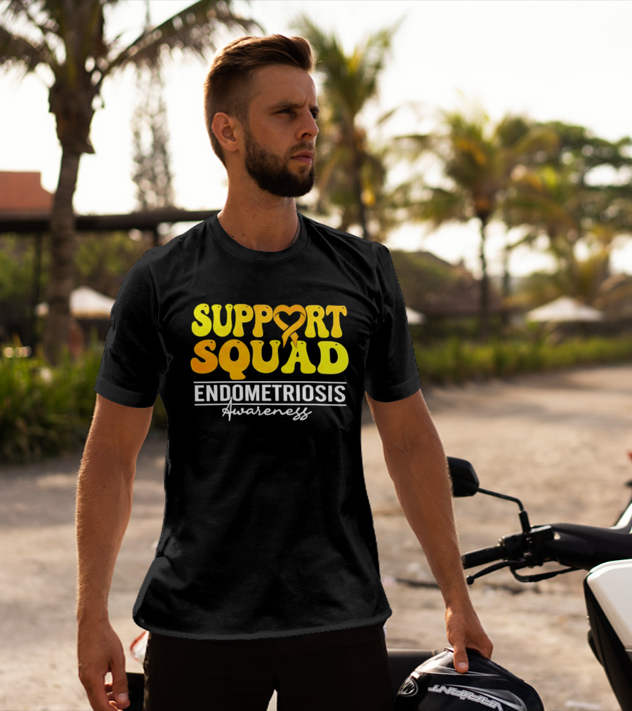 Support Squad Endometriosis Awareness Yellow Ribbon Heart T-Shirt