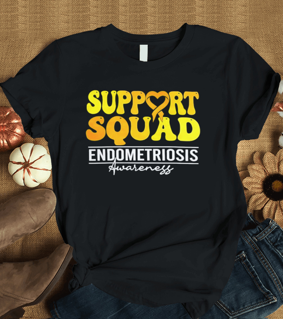 Support Squad Endometriosis Awareness Yellow Ribbon Heart T-Shirt