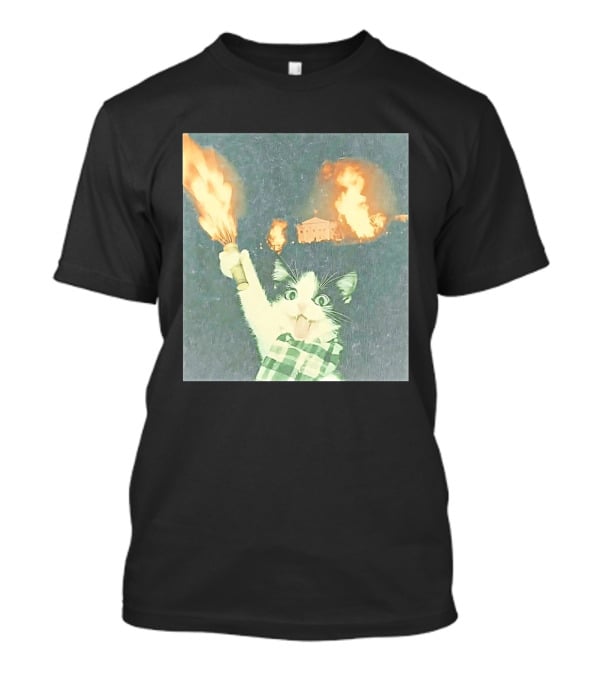 Rebellious Cat Riot Scene With Flaming T-Shirt