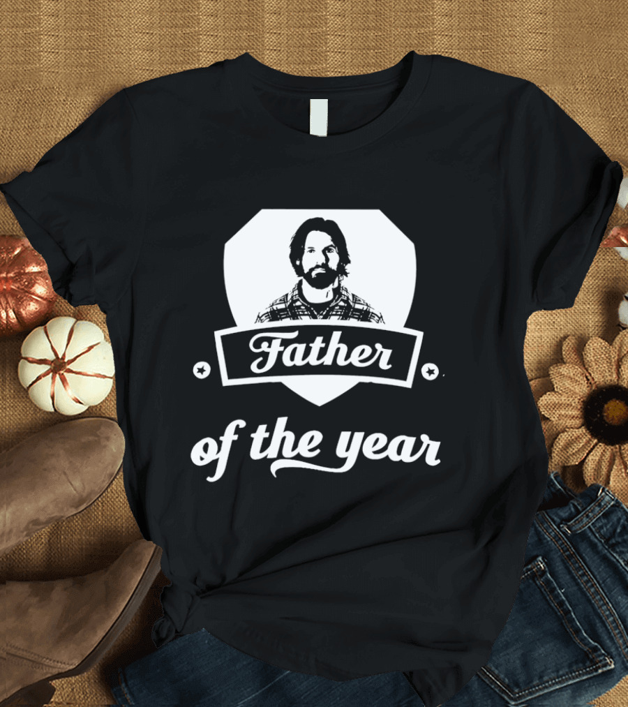 Father Of The Year Beard Plaid Shield Stars T-Shirt