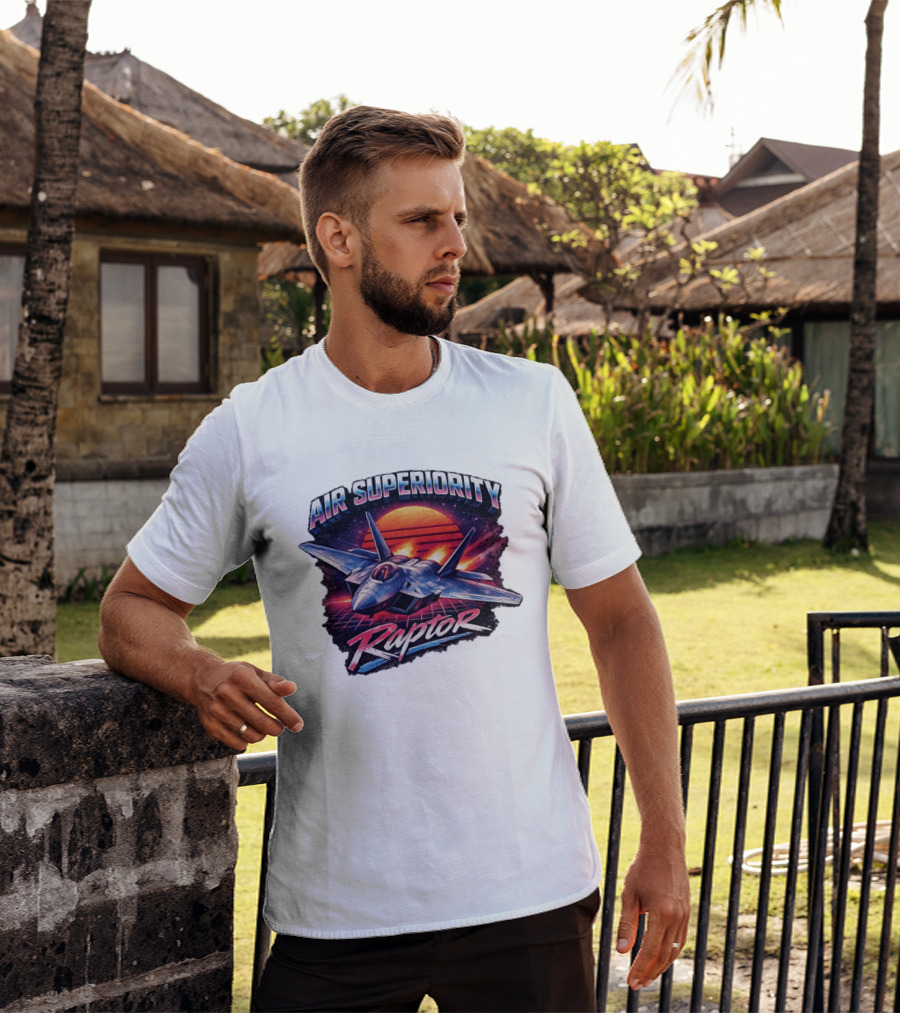 Air Superiority Raptor Fighter Jet Retro Sunset T-Shirt