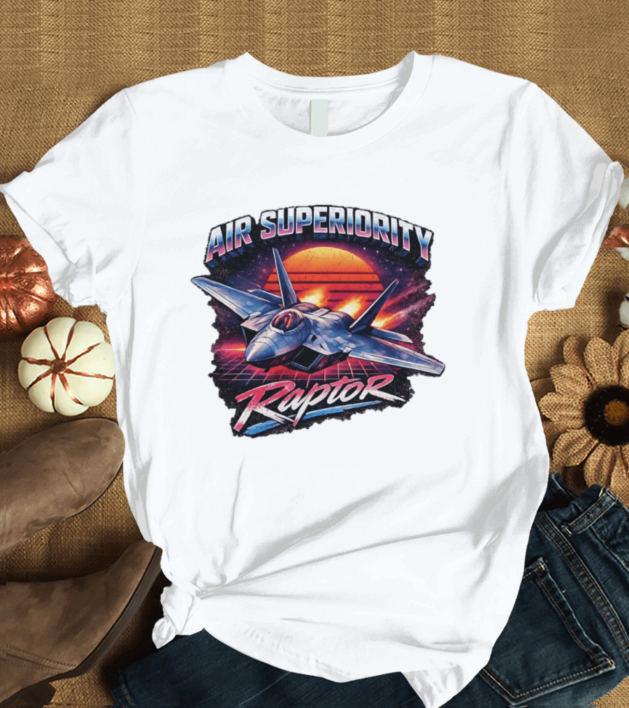 Air Superiority Raptor Fighter Jet Retro Sunset T-Shirt