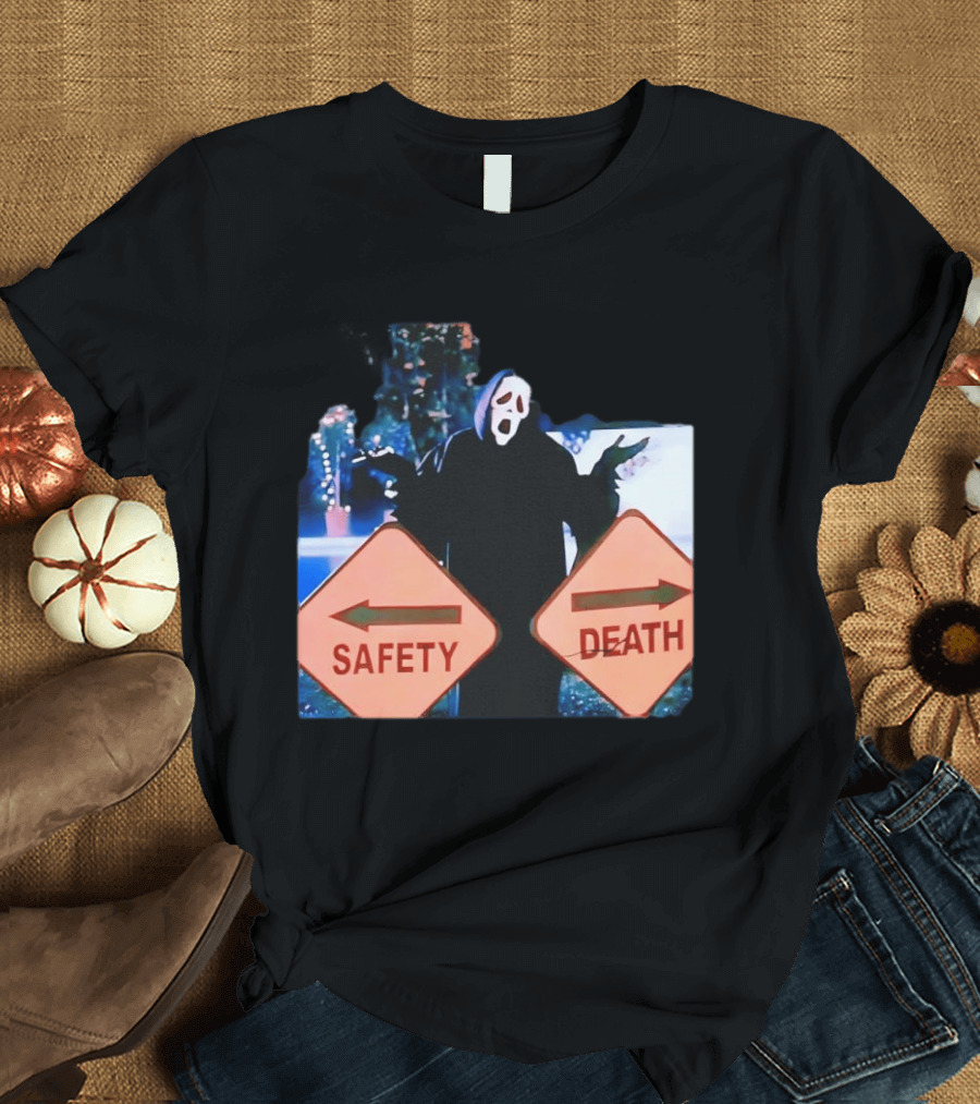 Ghostface Scream Safety Left Death Right Signs T-Shirt