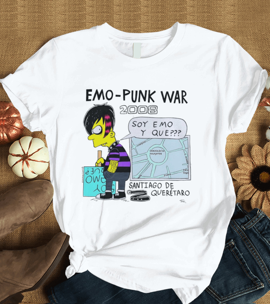 Emo Punk War 2008 Soy Emo Y Que Santiago De Queretaro Map Cartoon T-Shirt