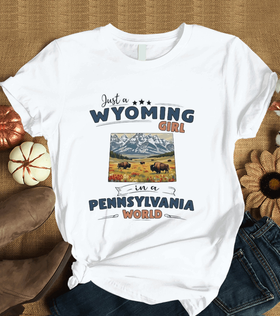 Wyoming Girl In Pennsylvania World Bison Mountain Scene T-Shirt