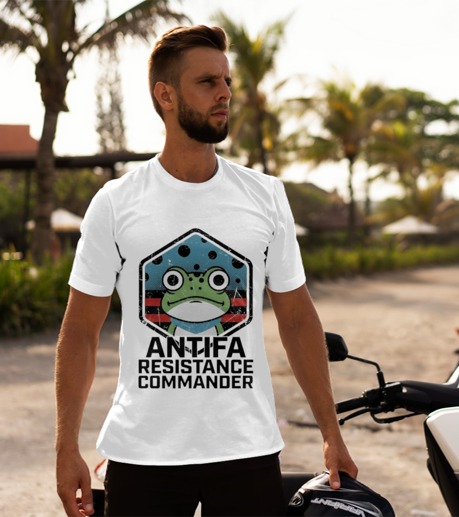Antifa Resistance Commander Frog Hexagon T-Shirt