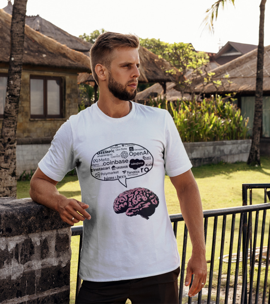 Capitalism Brain Thinking With Tech Giants Logos OpenAI Meta Twitter Coinbase Brands T-Shirt