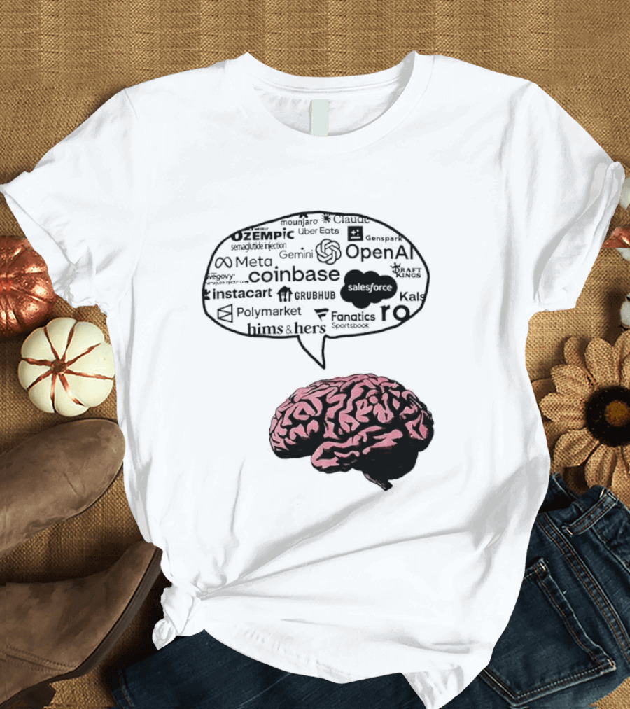Capitalism Brain Thinking With Tech Giants Logos OpenAI Meta Twitter Coinbase Brands T-Shirt
