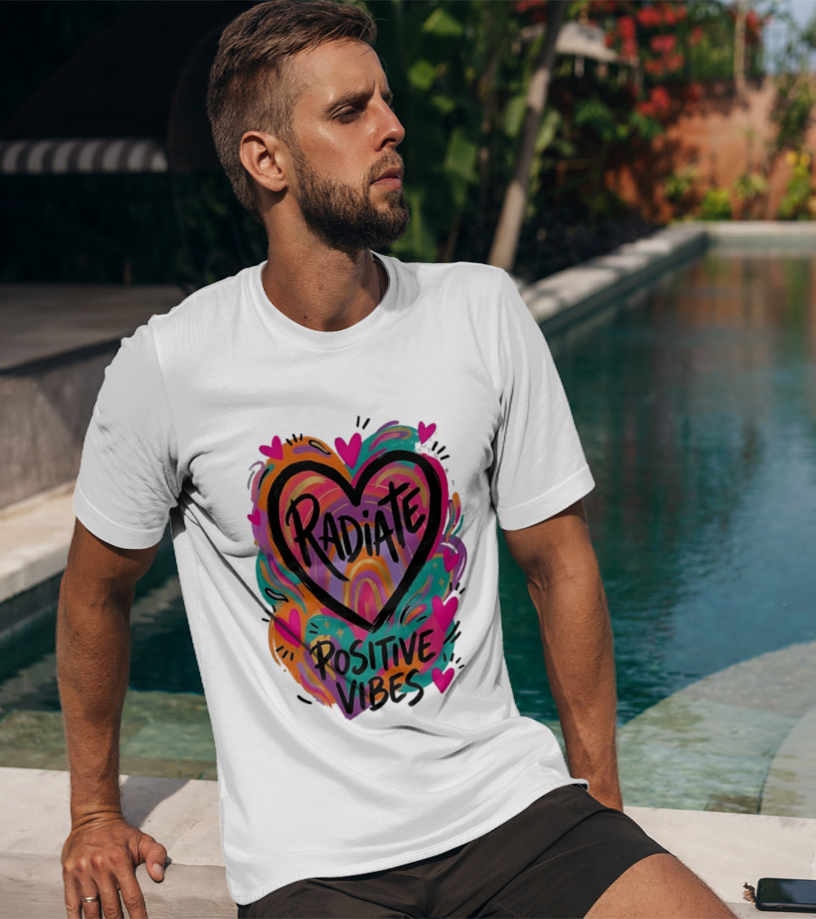 Radiate Positive Vibes Colorful Heart Shape T-Shirt