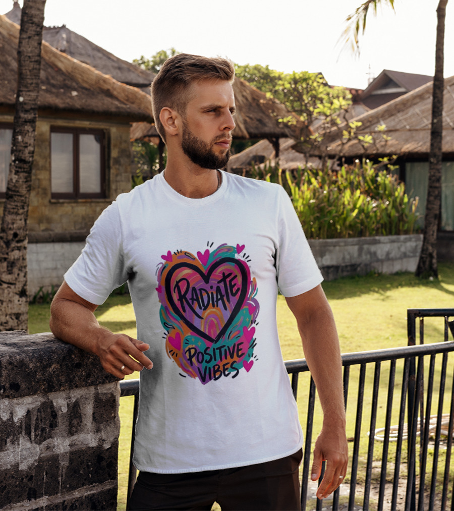 Radiate Positive Vibes Colorful Heart Shape T-Shirt