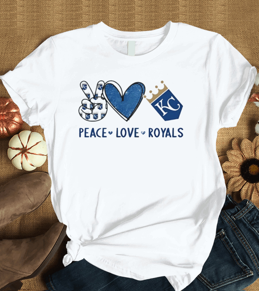 Peace Love KC Royals Hand Sign Heart Shape T-Shirt