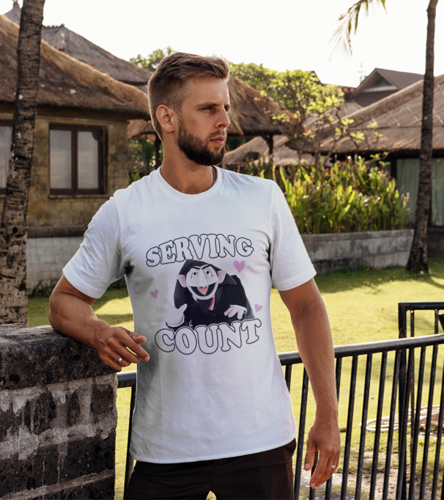 Serving Count Cartoon Vampire Hearts T-Shirt