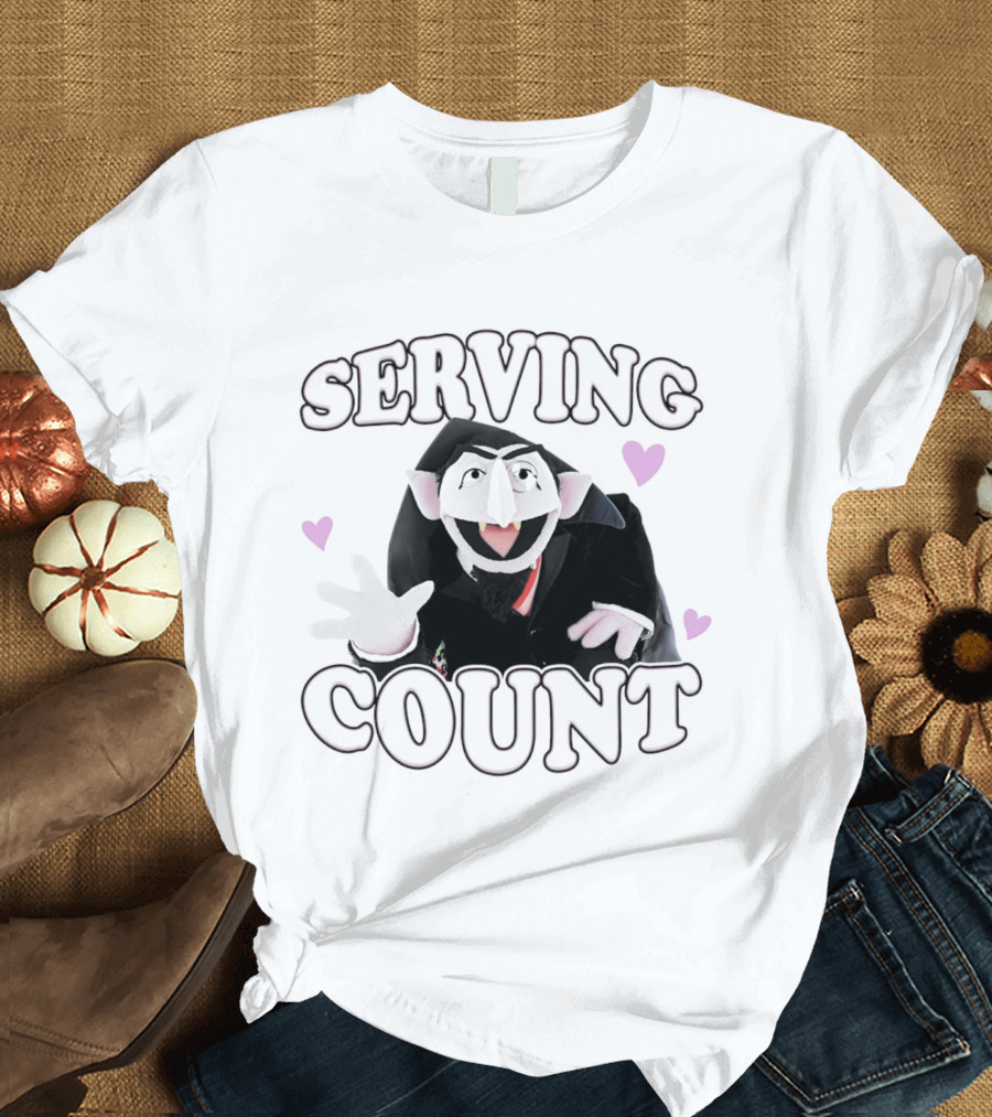 Serving Count Cartoon Vampire Hearts T-Shirt