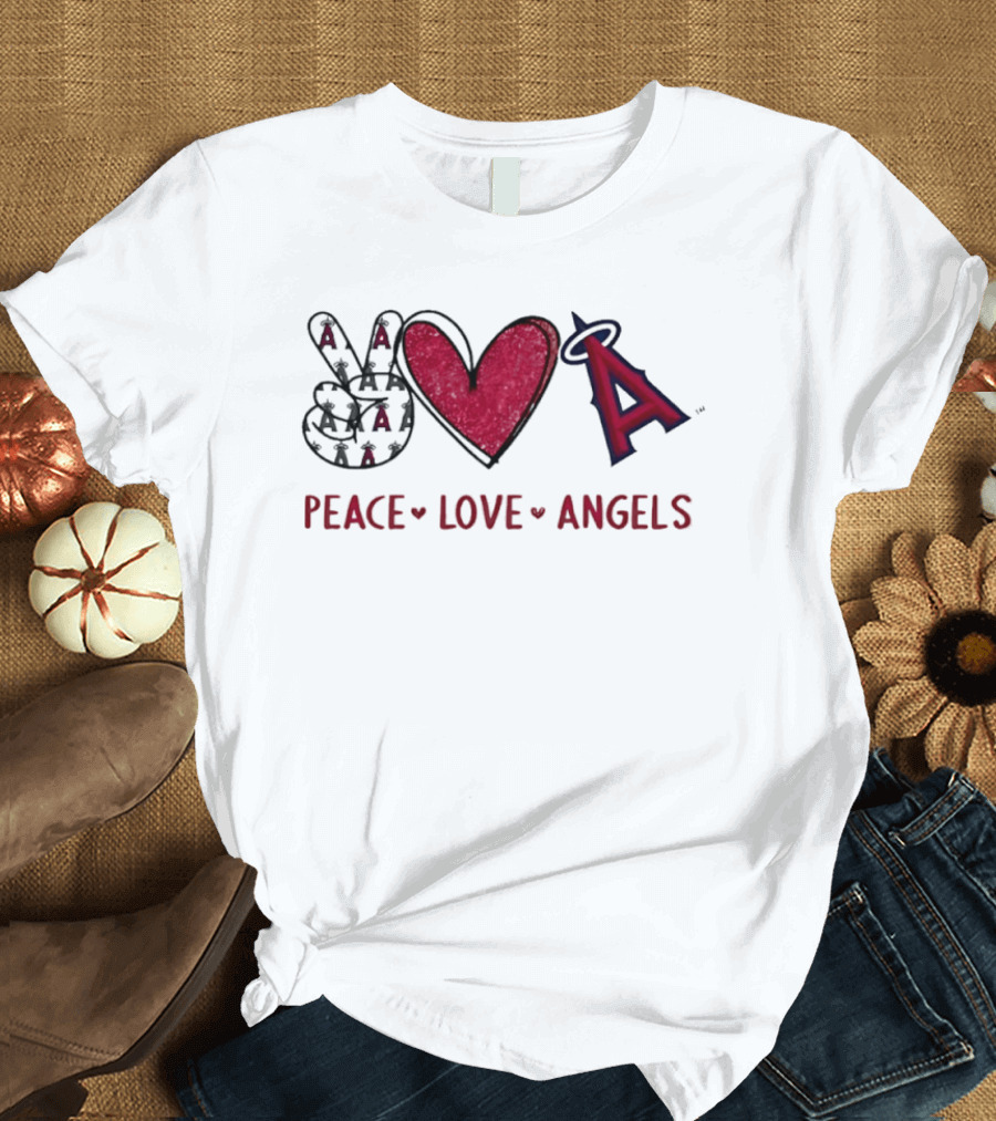 Los Angeles Angels Peace Love Angels Hand Sign Heart Shape Iconic Team T-Shirt