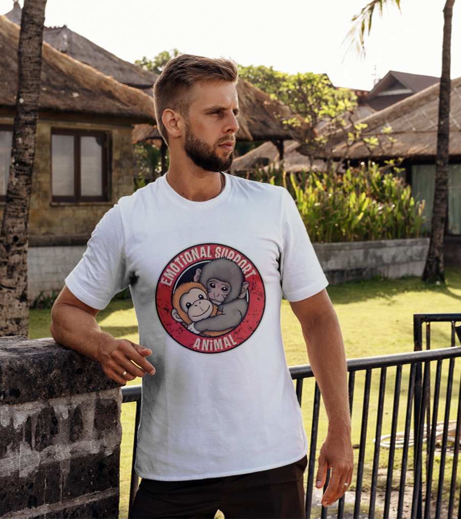 Emotional Support Animal Monkey Punch Hugging Sticker T-Shirt