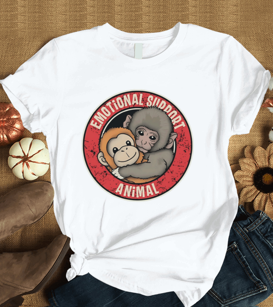 Emotional Support Animal Monkey Punch Hugging Sticker T-Shirt