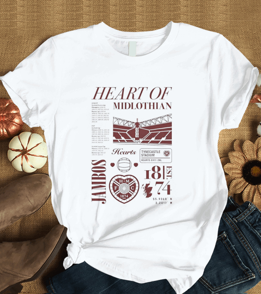 Heart Of Midlothian Jambos Est 1874 Scottish Football Club T-Shirt