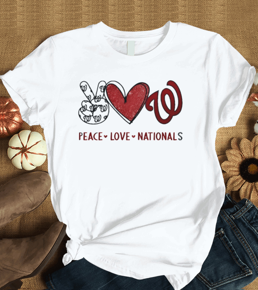 Peace Love Nationals Hand Sign Heart Shape Washington Nationals T-Shirt