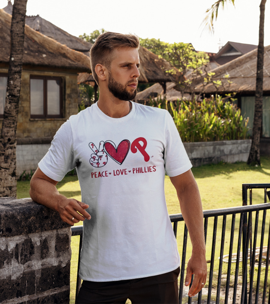 Peace Love Phillies Hand Sign Heart Shape Philadelphia Phillies T-Shirt