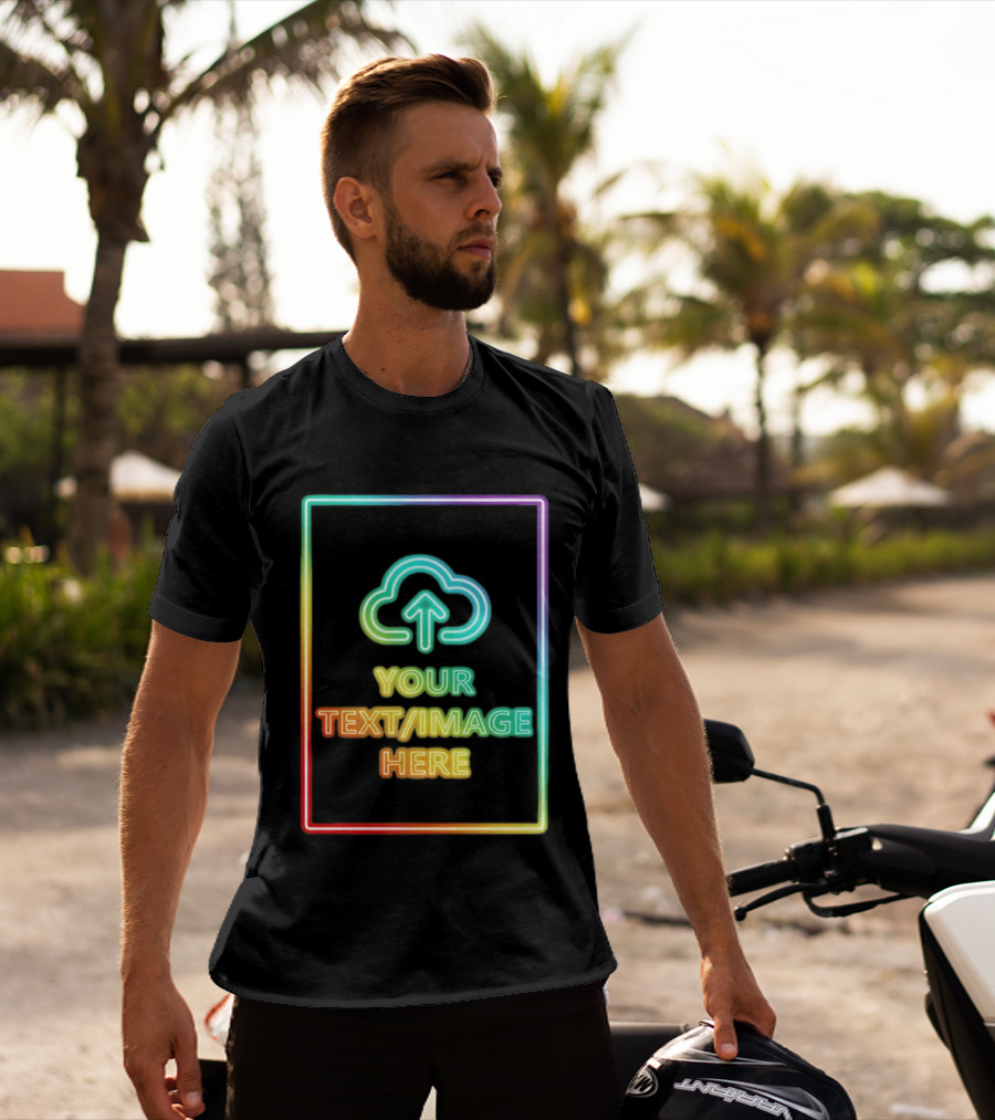 Your Text Image Here Neon Light Cloud Upload T-Shirt