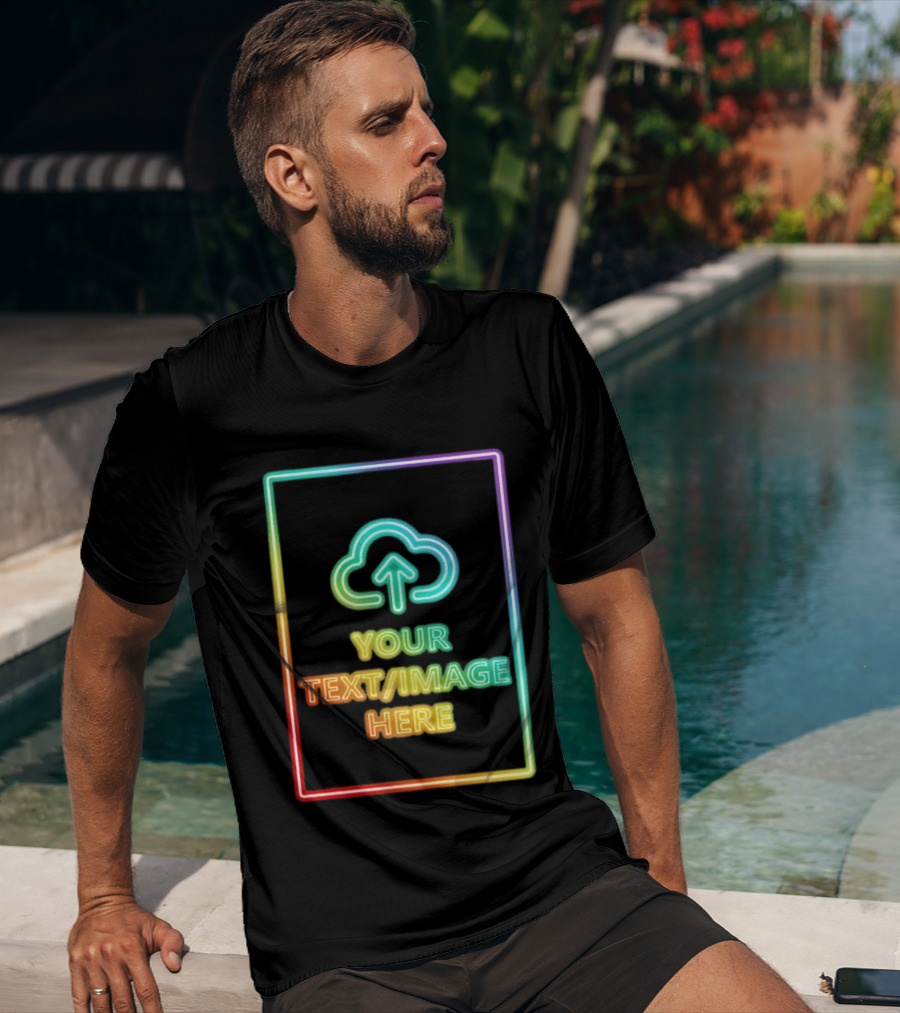 Your Text Image Here Neon Light Cloud Upload T-Shirt