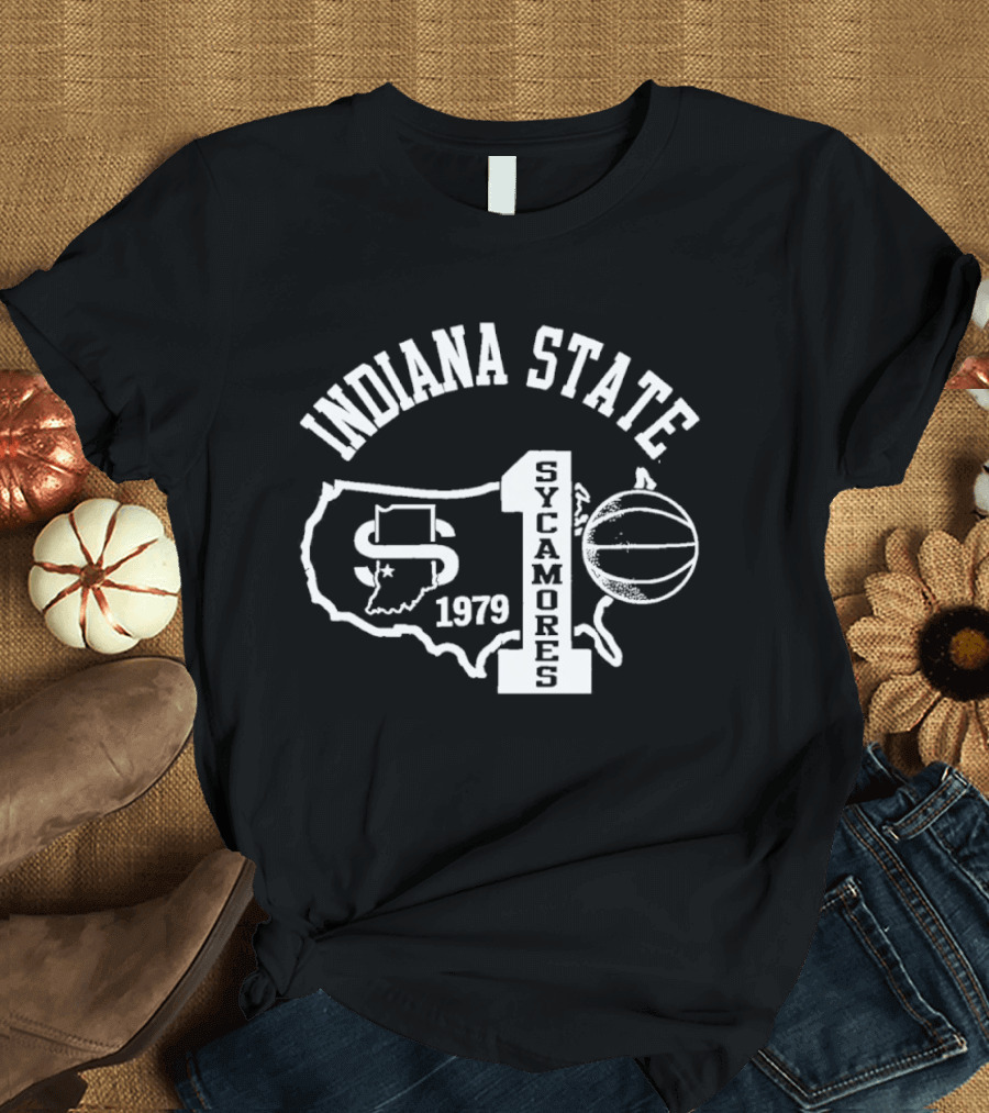Indiana State Sycamores 1979 Number One Basketball State Map T-Shirt