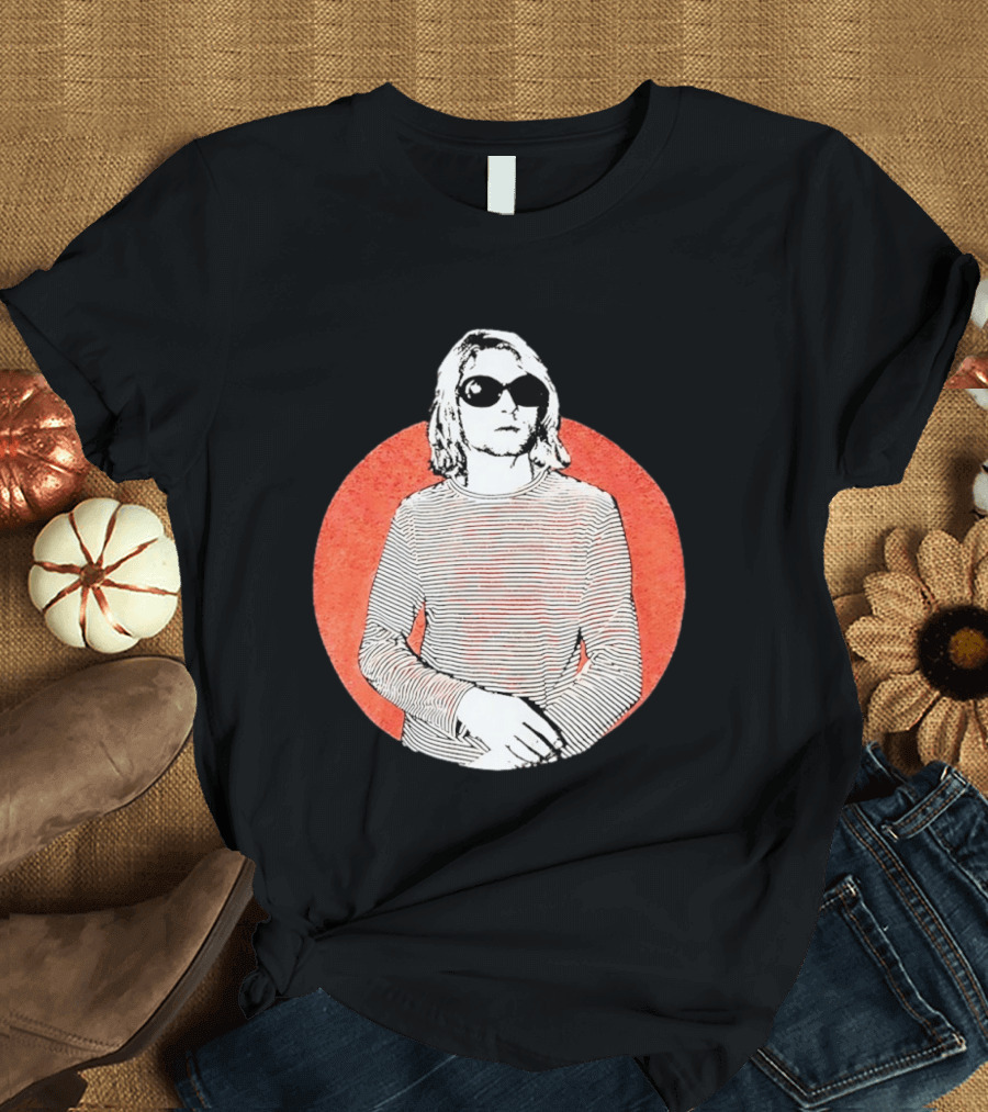 Kurt Cobain Striped Long Sleeve With Sunglasses T-Shirt