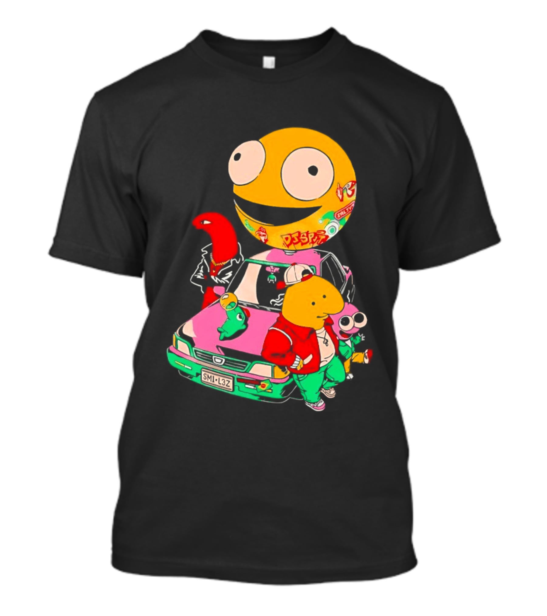 Pac Man Inspired Japanese Characters And Vintage Car Adventure T-Shirt