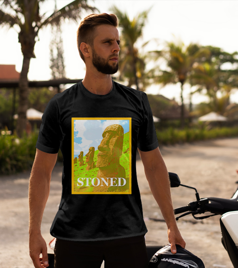 Stoned Moai Statue Easter Island Head Print T-Shirt