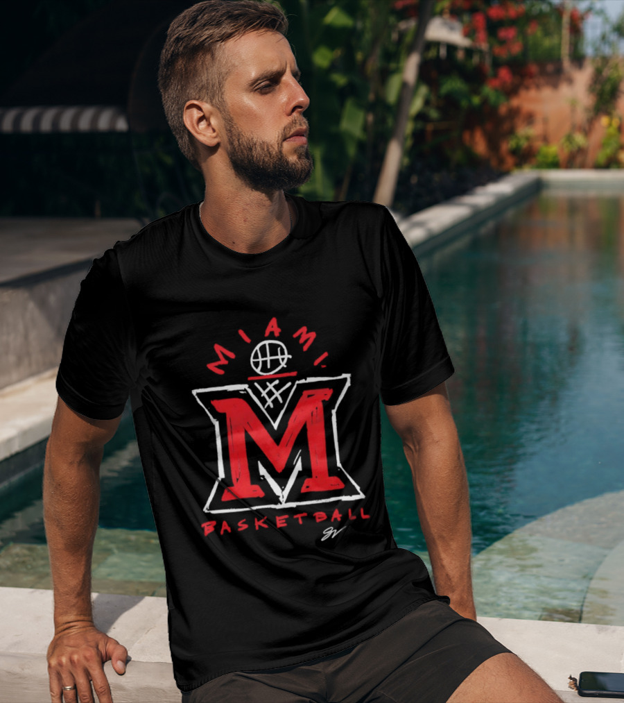 Miami RedHawks Basketball M Logo Sketch T-Shirt