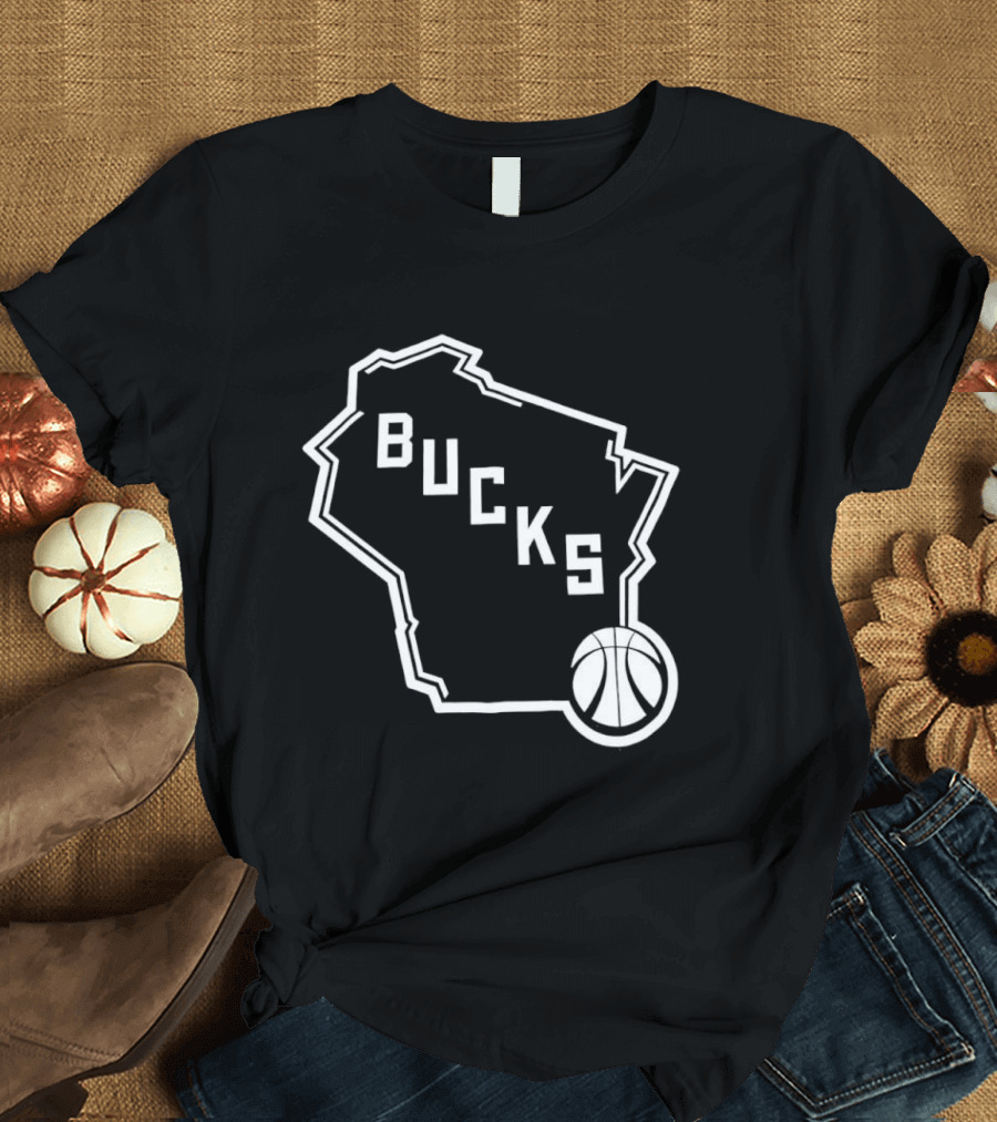 Milwaukee Bucks State Outline With Basketball T-Shirt
