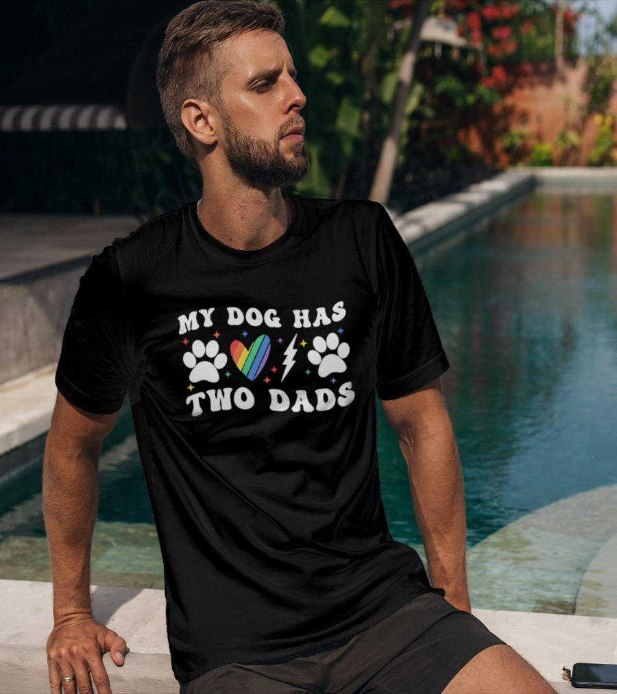My Dog Has Two Dads Rainbow Heart Paw Prints LGBT Pride T-Shirt