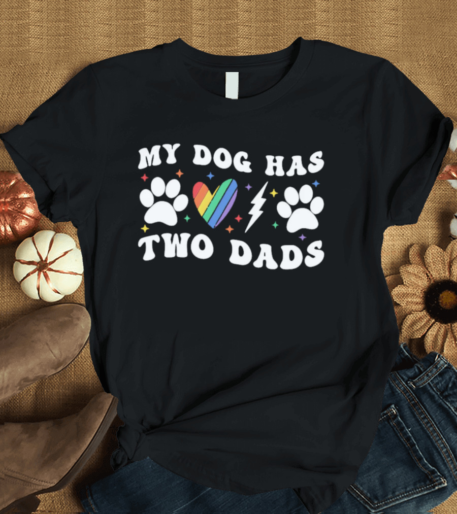 My Dog Has Two Dads Rainbow Heart Paw Prints LGBT Pride T-Shirt