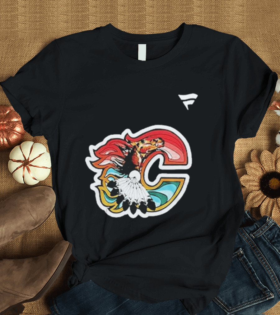Calgary Flames Hockey Native Tribute C Logo Celebration T-Shirt