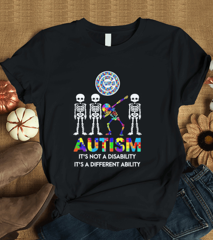 Chicago Cubs Autism It's Not A Disability It's A Different Ability Skeleton Puzzle T-Shirt